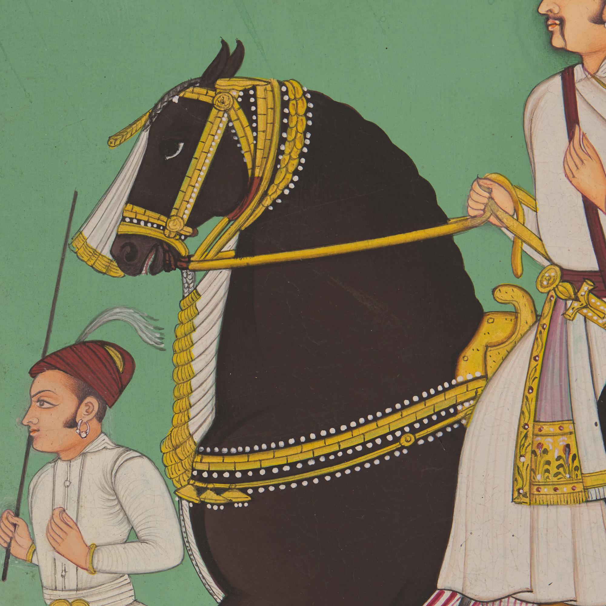 A Painting of an Equestrian Prince in White with Two Attendants, Jodhpur School, 20th Century