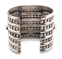 Wide Sterling Silver Cuff Bracelet, Set with Jet and Spiny Oyster