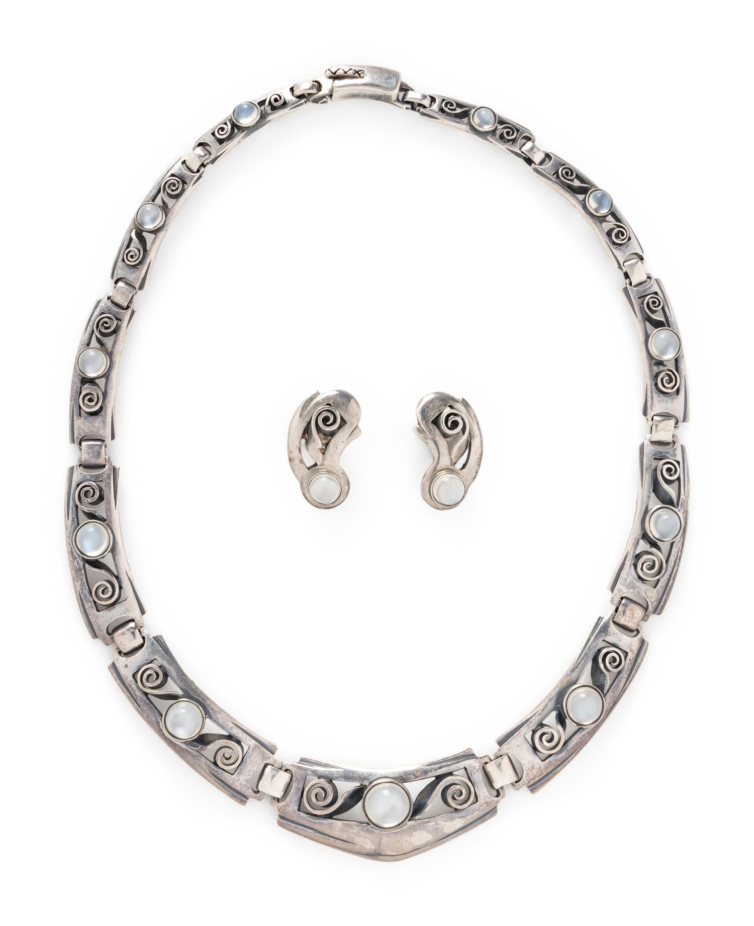 KALO, STERLING SILVER AND MOONSTONE DEMI PARURE