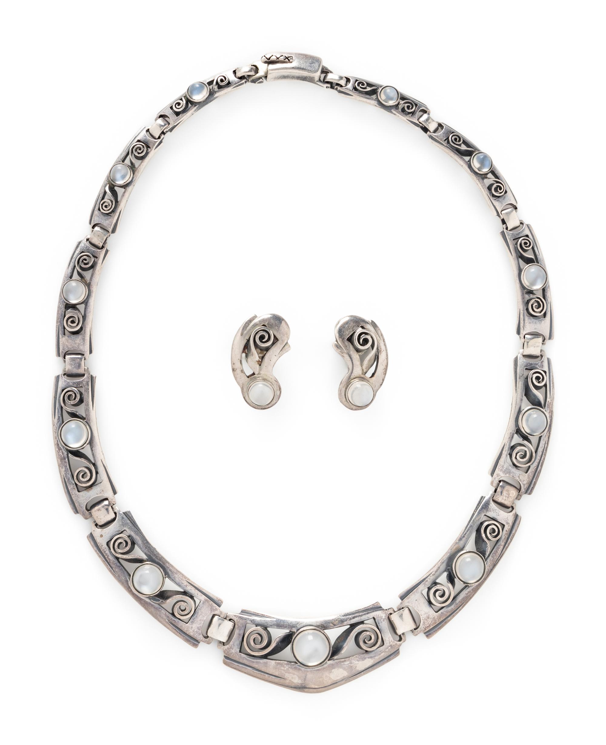 KALO, STERLING SILVER AND MOONSTONE DEMI PARURE