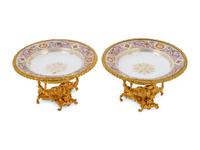 A Pair of Sèvres Style Gilt Bronze Mounted Porcelain Tazze