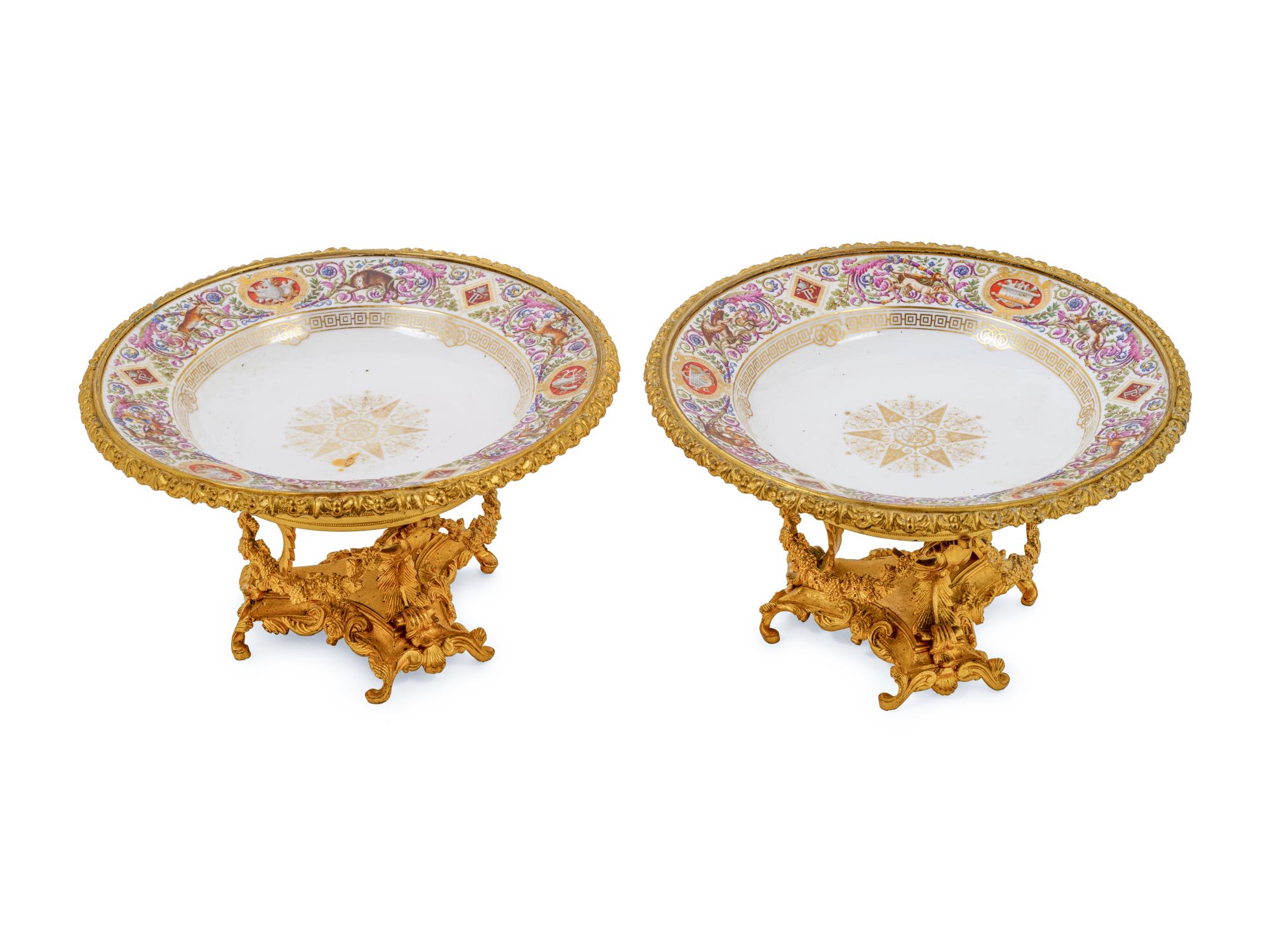 A Pair of Sèvres Style Gilt Bronze Mounted Porcelain Tazze
