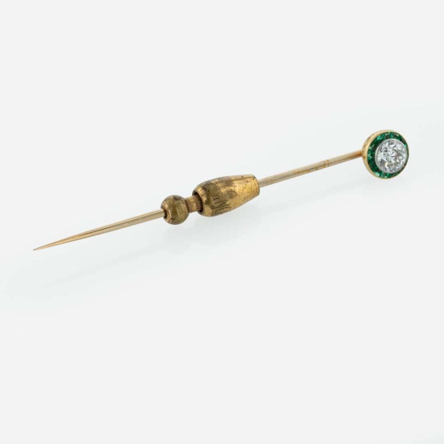 A Victorian Emerald and Diamond Stick Pin