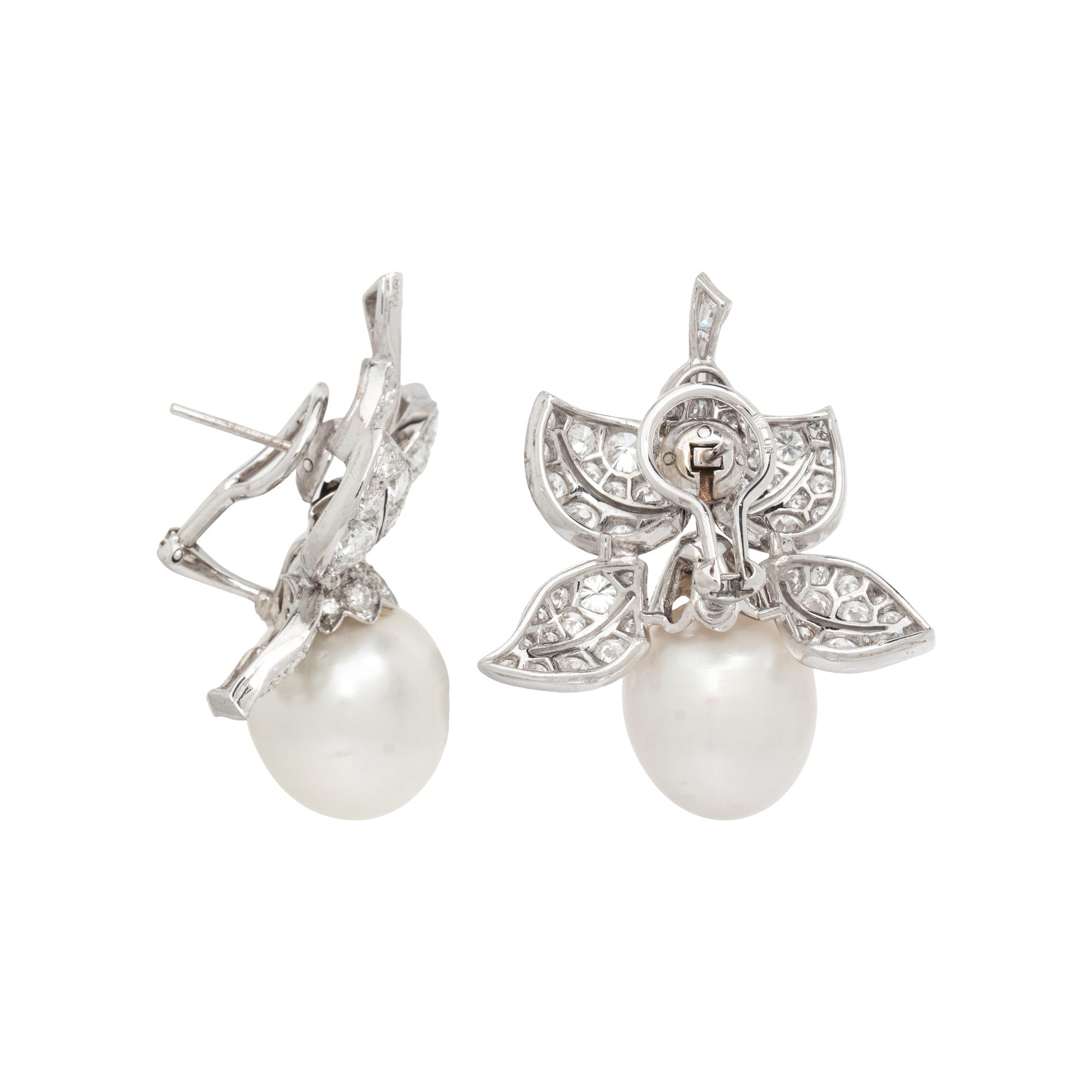 CULTURED PEARL AND DIAMOND EARRINGS