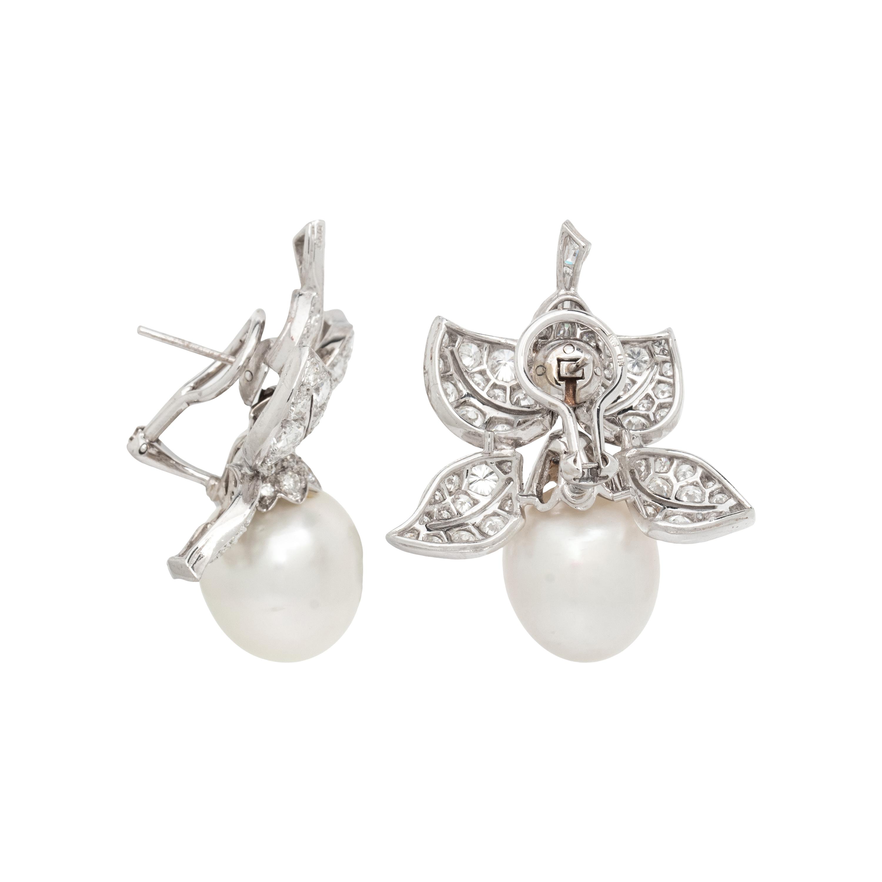 CULTURED PEARL AND DIAMOND EARRINGS