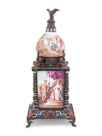 A Viennese Enameled Silver and Champlevé Bronze Mantel Clock