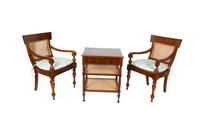 A Pair of Plantation Style Teak Open Armchairs and a Two-Tier Side Table — 20TH CENTURY