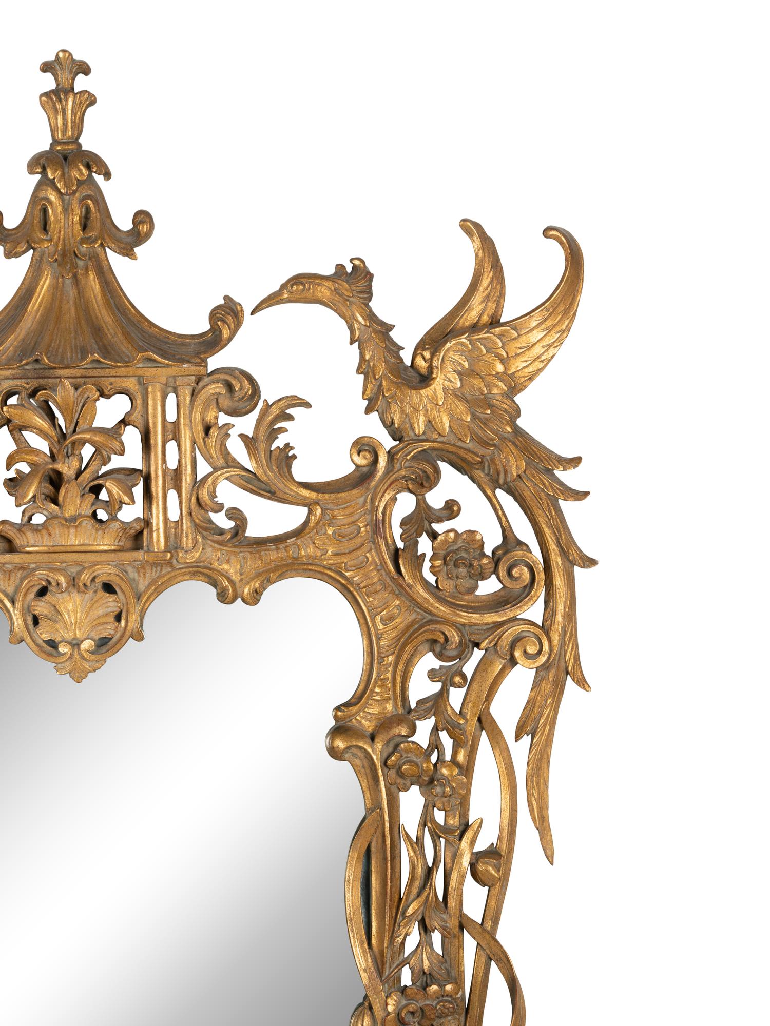 A Pair of Large Chinese Chippendale Style Giltwood Mirrors