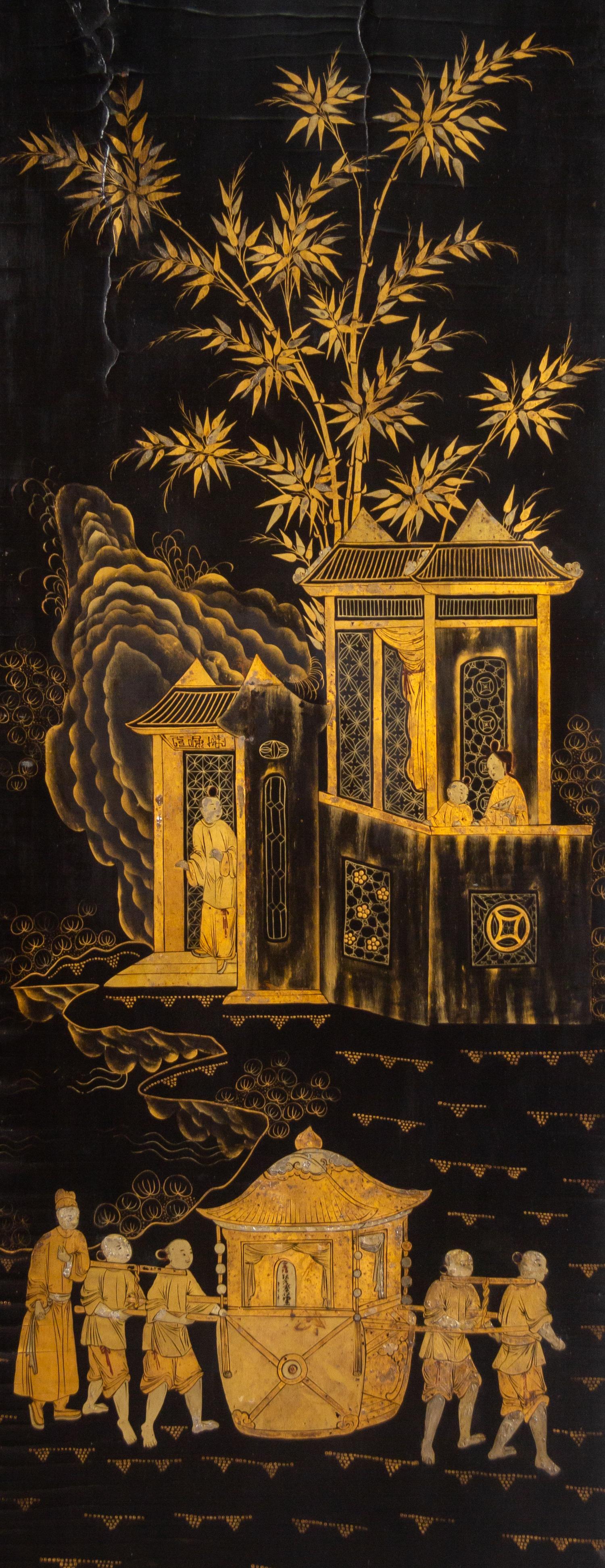 A Chinese Export Lacquer Six-Panel Floor Screen