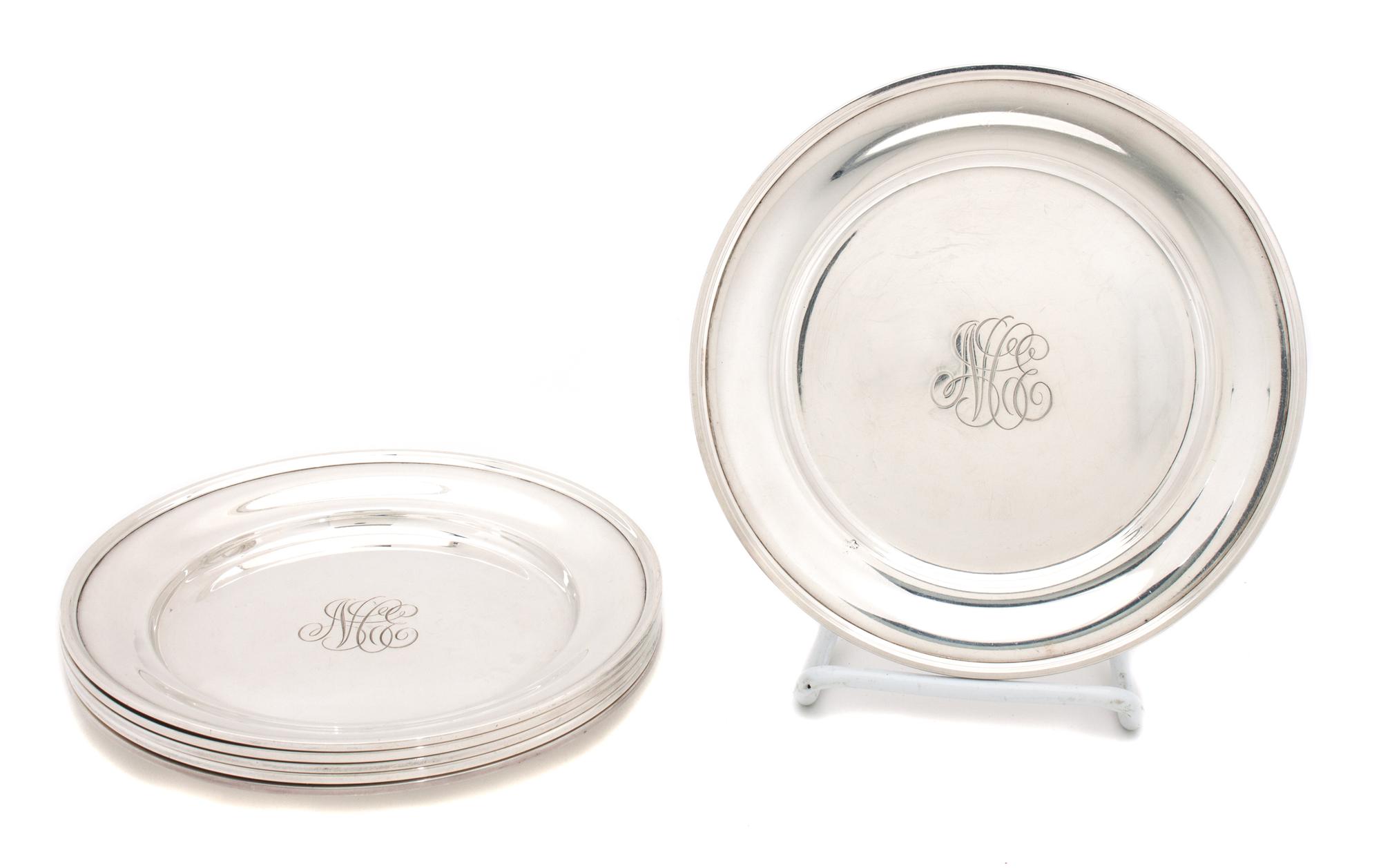 A Set of Six American Silver Bread Plates Diameter 6 inches.