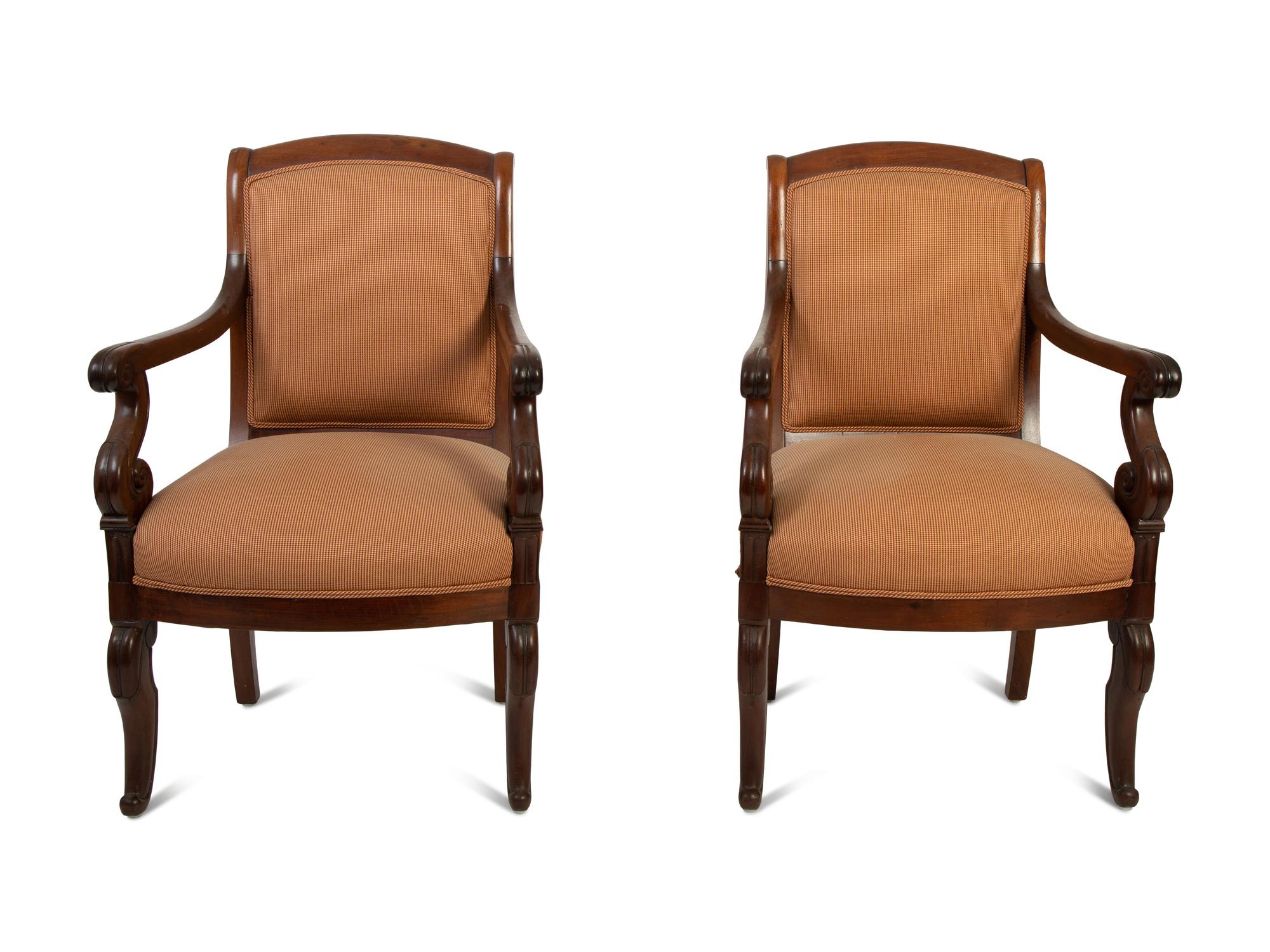 A Pair of Regency Style Mahogany Open Armchairs — 19TH CENTURY