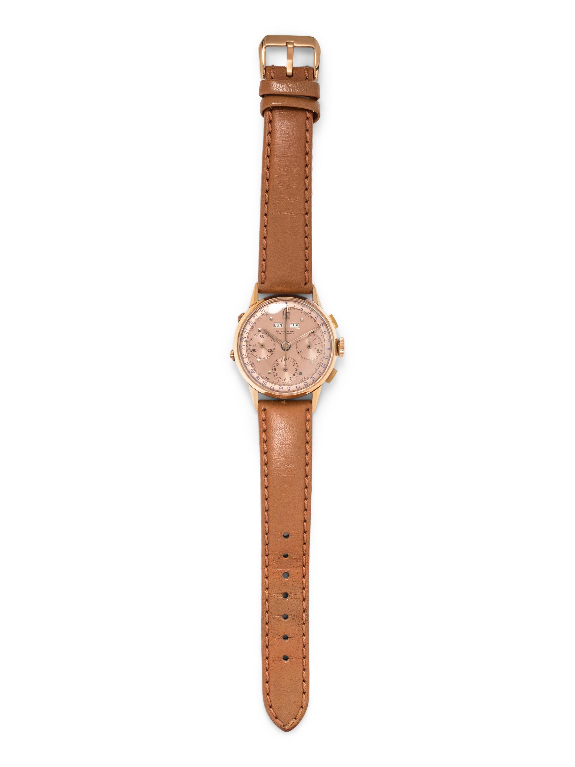 VINTAGE, 18K PINK GOLD DAY DATE CHRONOGRAPH WRISTWATCH