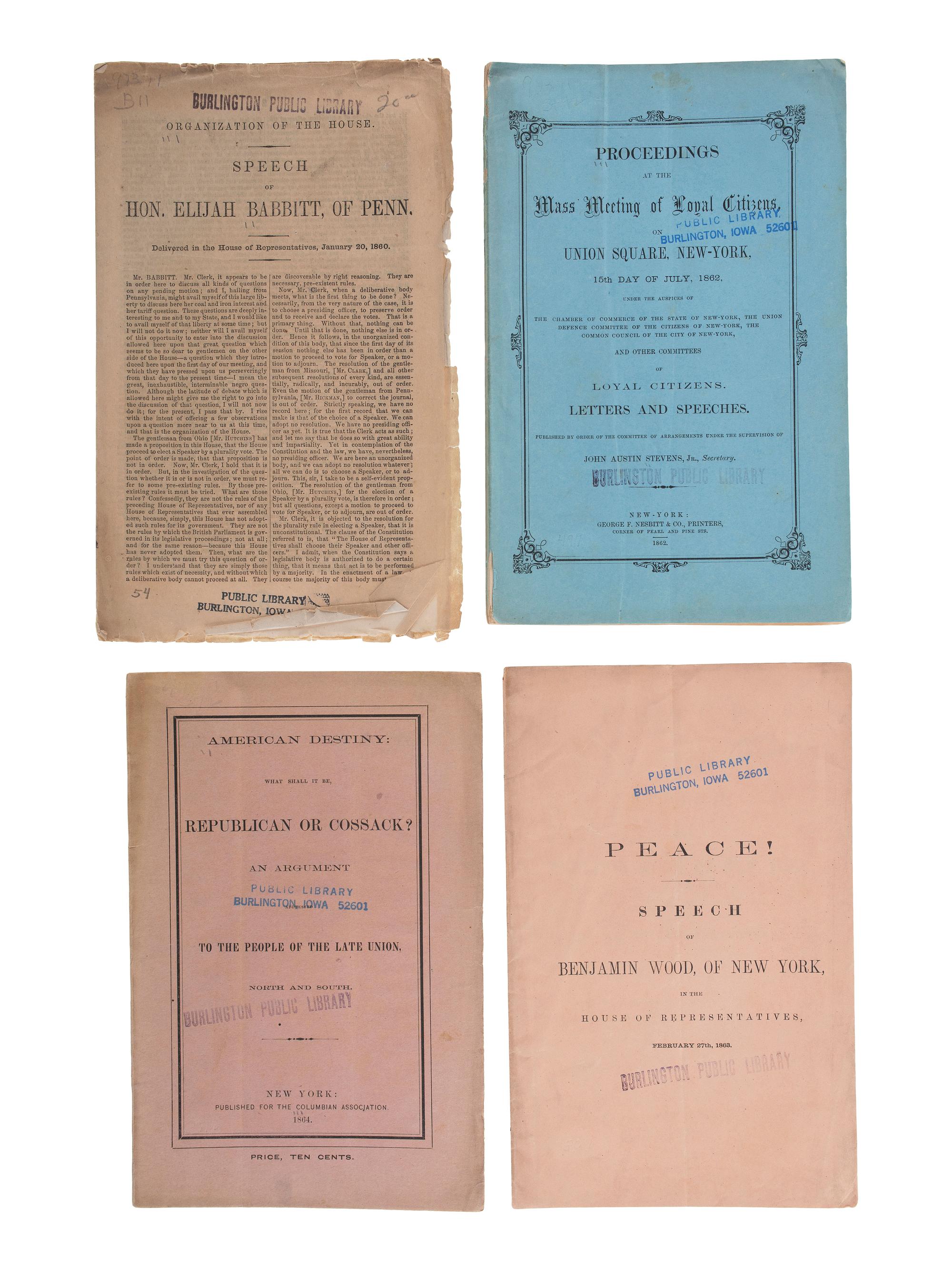 [CIVIL WAR]. A large group of war-era pamphlets on topics including politics, battles, foreign relations, debt, and the draft, comprising: