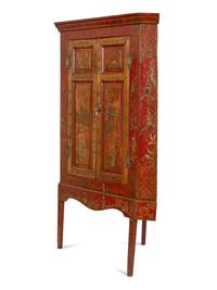 A Georgian Style Red Japanned Corner Cabinet