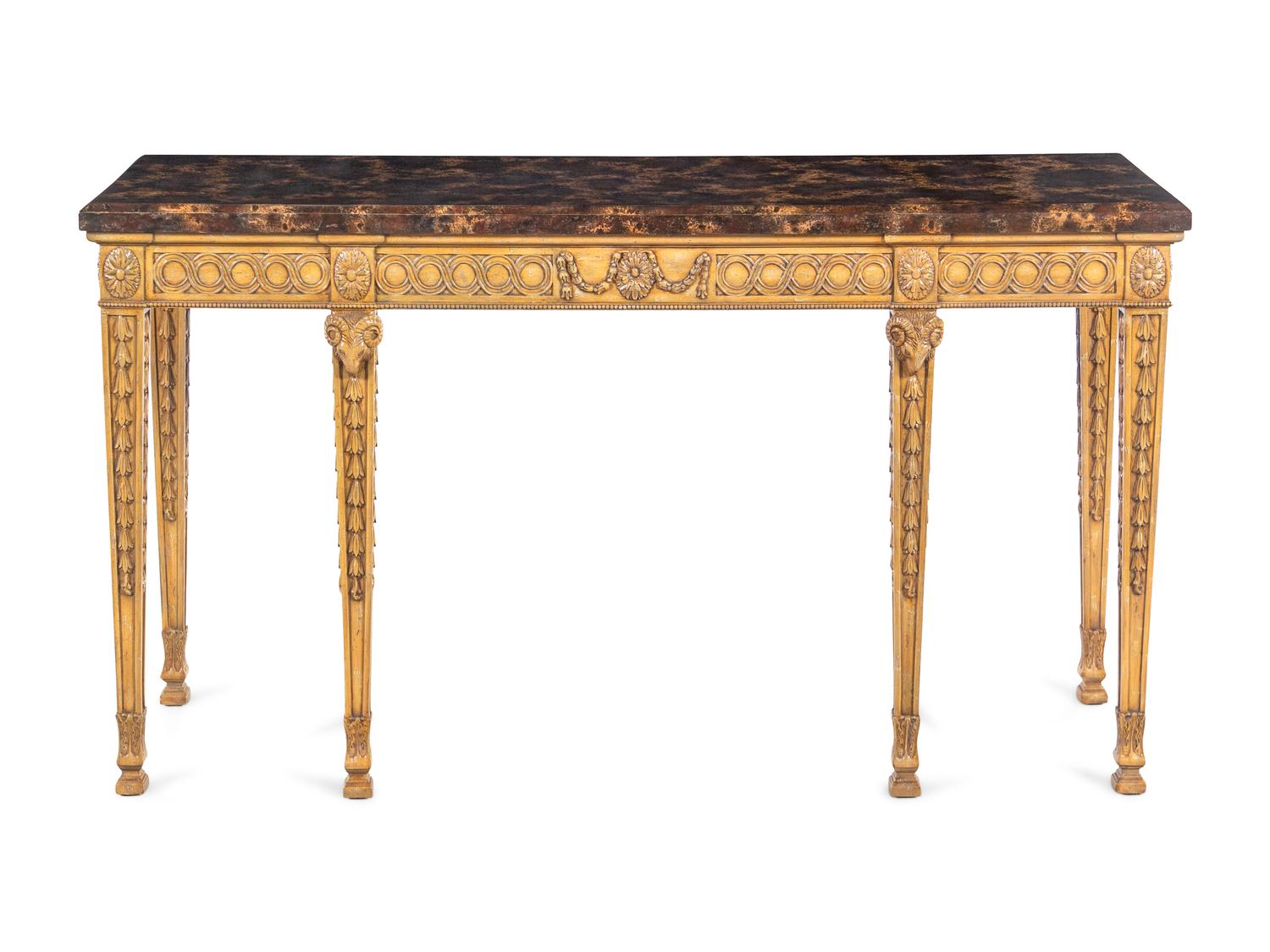 An Adam Style Giltwood and Faux Marble Console Table