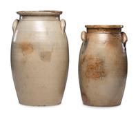 Two Ovoid Stoneware Crocks or Churns