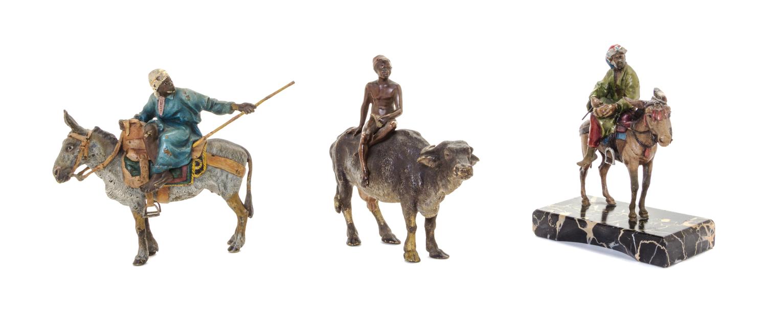 Three Austrian Cold Painted Bronze Figural Groups Height of first 7 inches. — FRANZ BERGMAN (1861-1936), LATE 19TH/EARLY 20TH CENTURY
