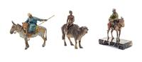 Three Austrian Cold Painted Bronze Figural Groups Height of first 7 inches. — FRANZ BERGMAN (1861-1936), LATE 19TH/EARLY 20TH CENTURY