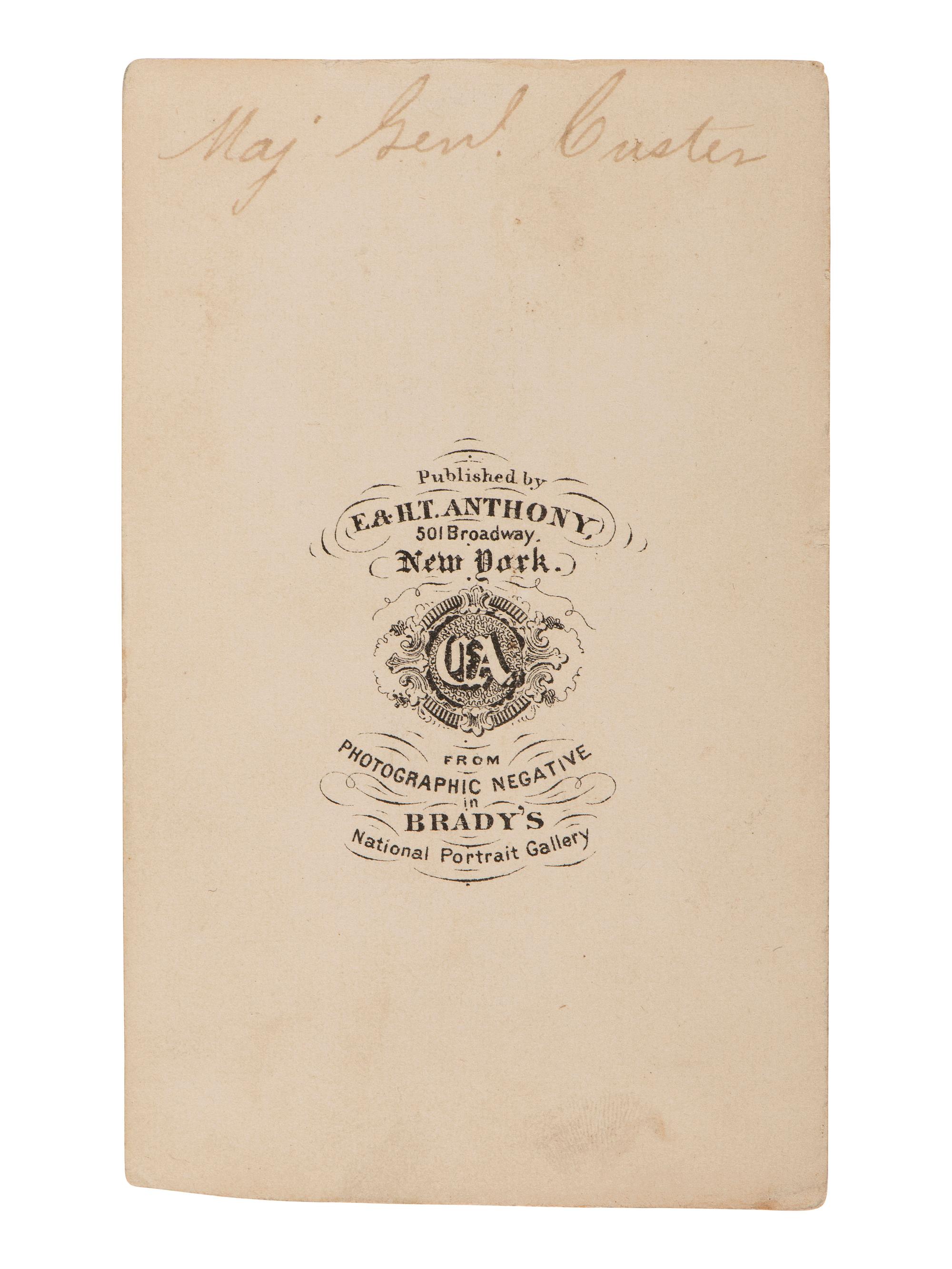 [CIVIL WAR]. CDV of Custer as brigadier general. New York: E. & H. T. Anthony, ca 1864.