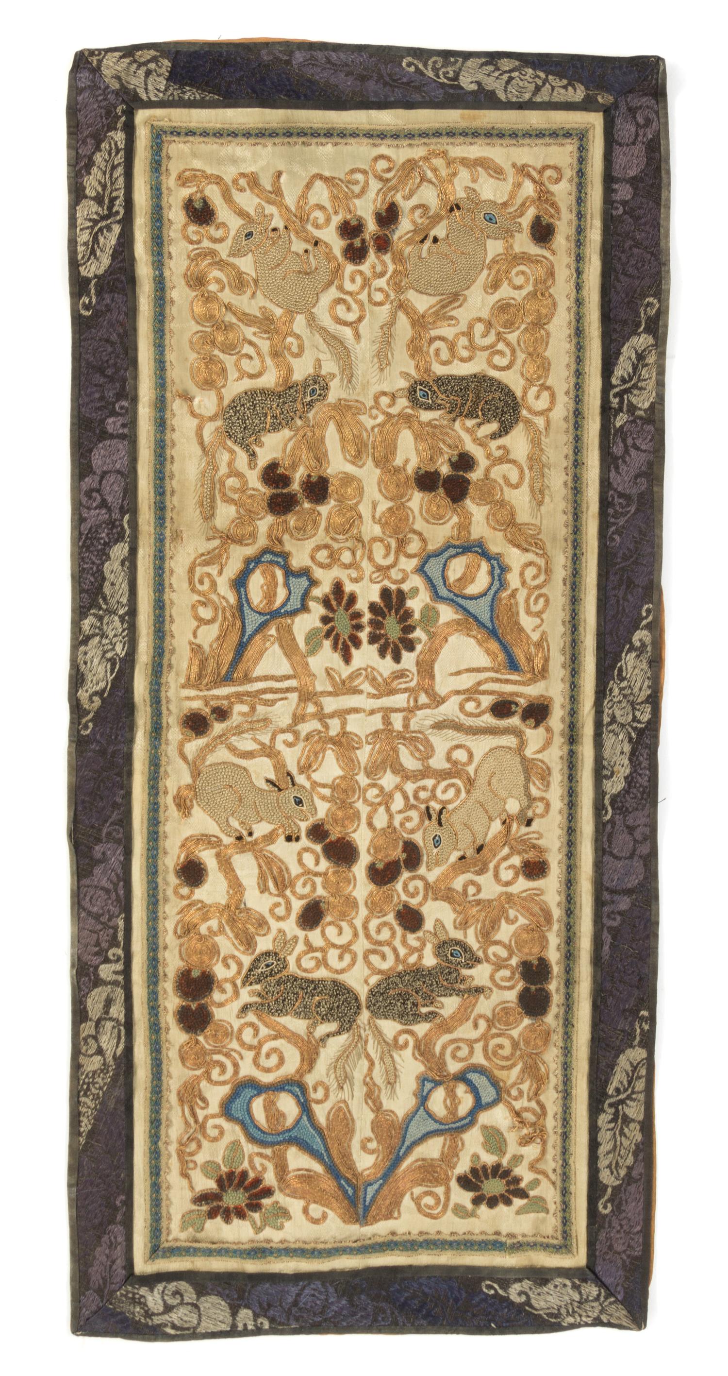 Eleven Chinese Embroidered Silk Panels Length of longest 31 inches. — LATE QING DYNASTY
