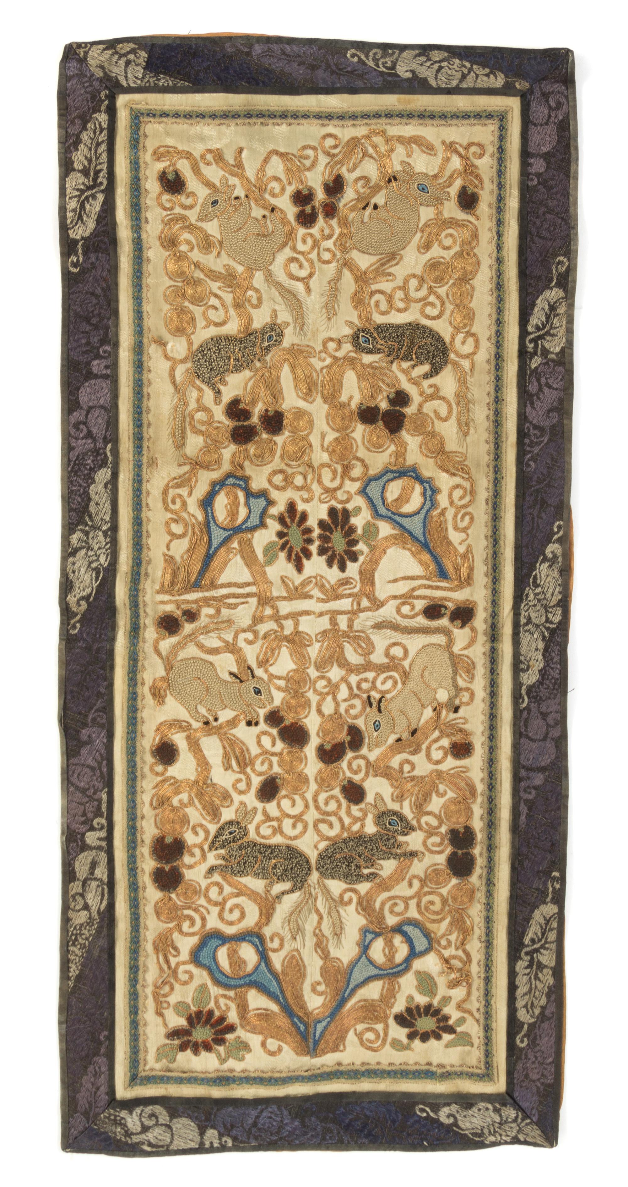 Eleven Chinese Embroidered Silk Panels Length of longest 31 inches. — LATE QING DYNASTY