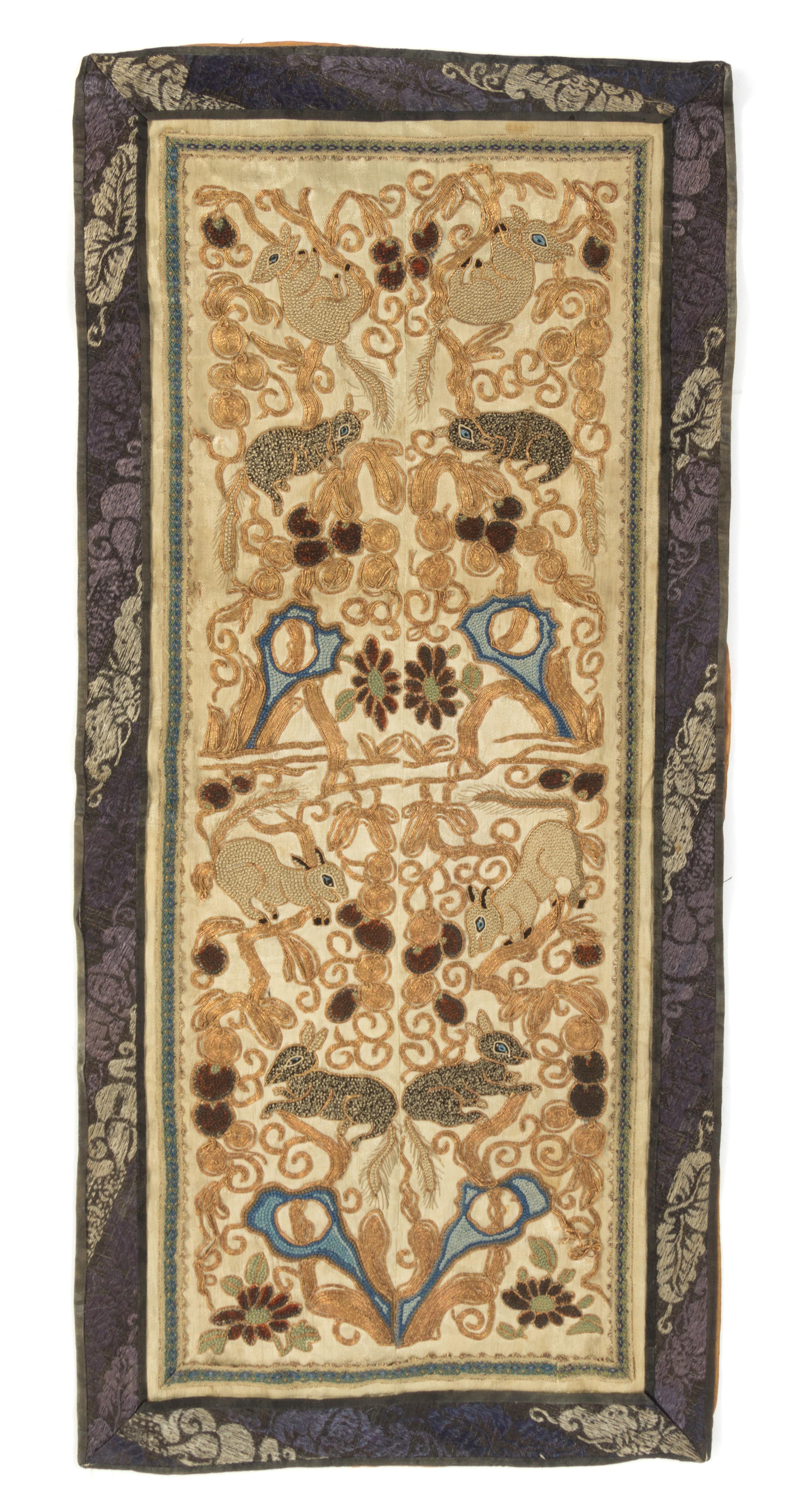 Eleven Chinese Embroidered Silk Panels Length of longest 31 inches. — LATE QING DYNASTY