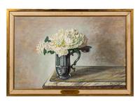 White Peonies in a Pewter Pot