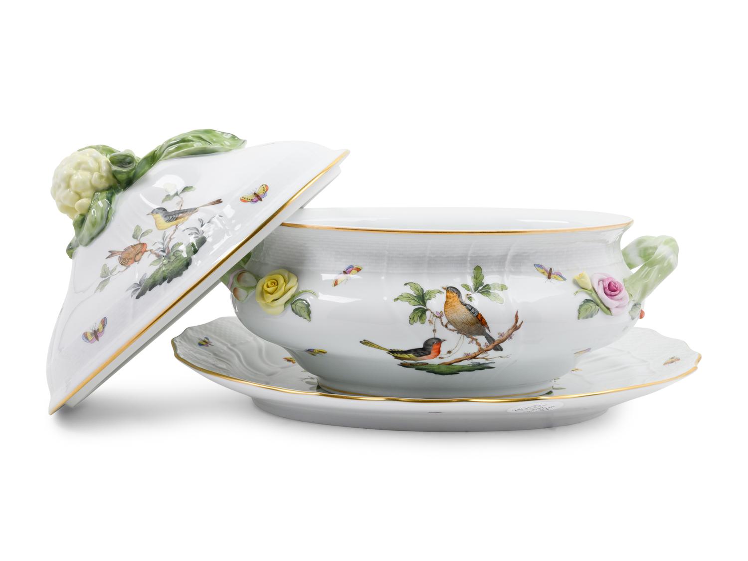 A Herend Porcelain Rothschild Bird Soup Tureen and Underplate