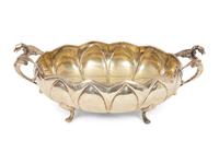 A Continental Silver Plate Bowl with Dragon-Form Handles
