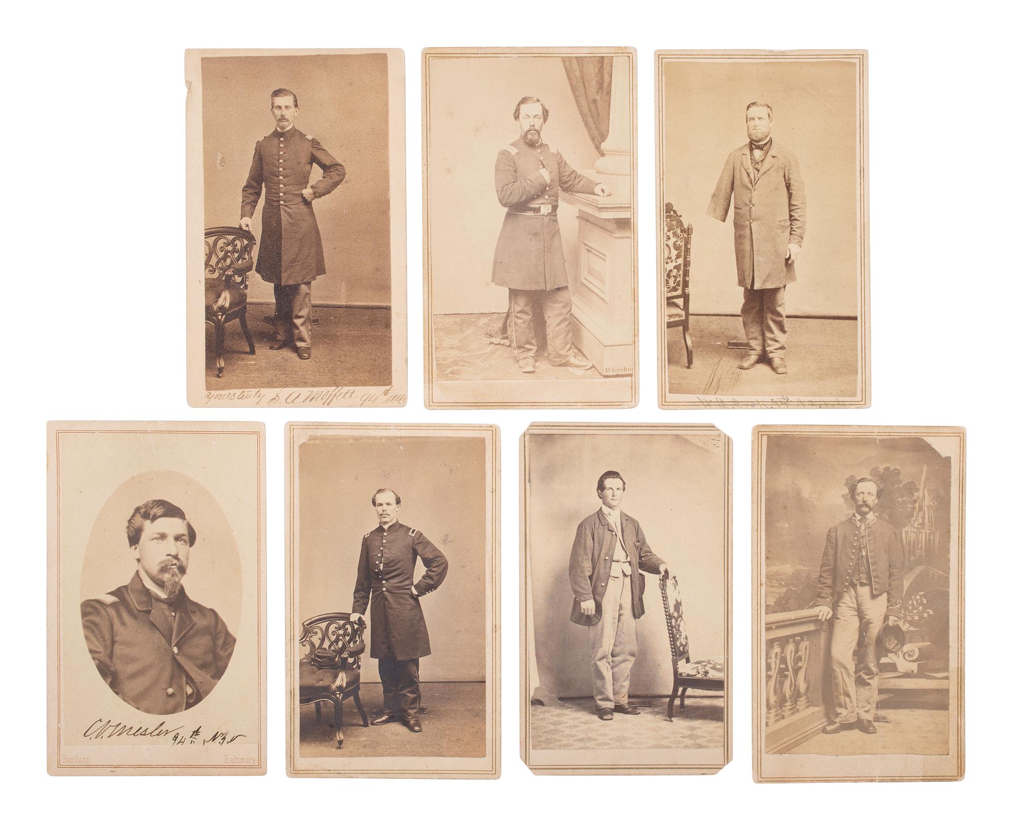 [CIVIL WAR]. A group of 16 CDVs of New York and Connecticut soldiers, highlighted by 10 images of identified members of the 94th New York Infantry, which was heavily engaged at Gettysburg.