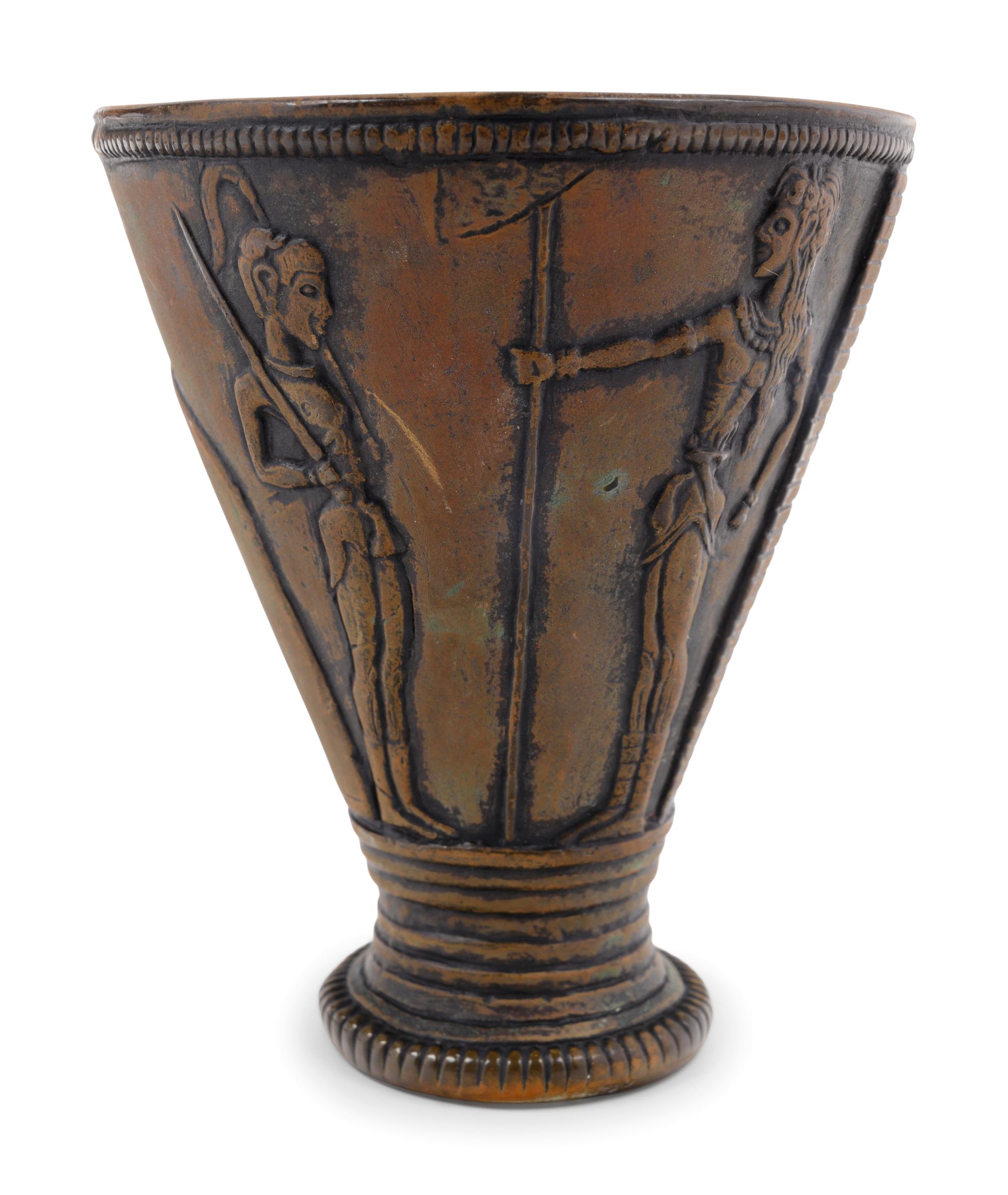 A Red-Figured Mule Head Rhyton after the Antique and a Minoan Style Bronze Goblet