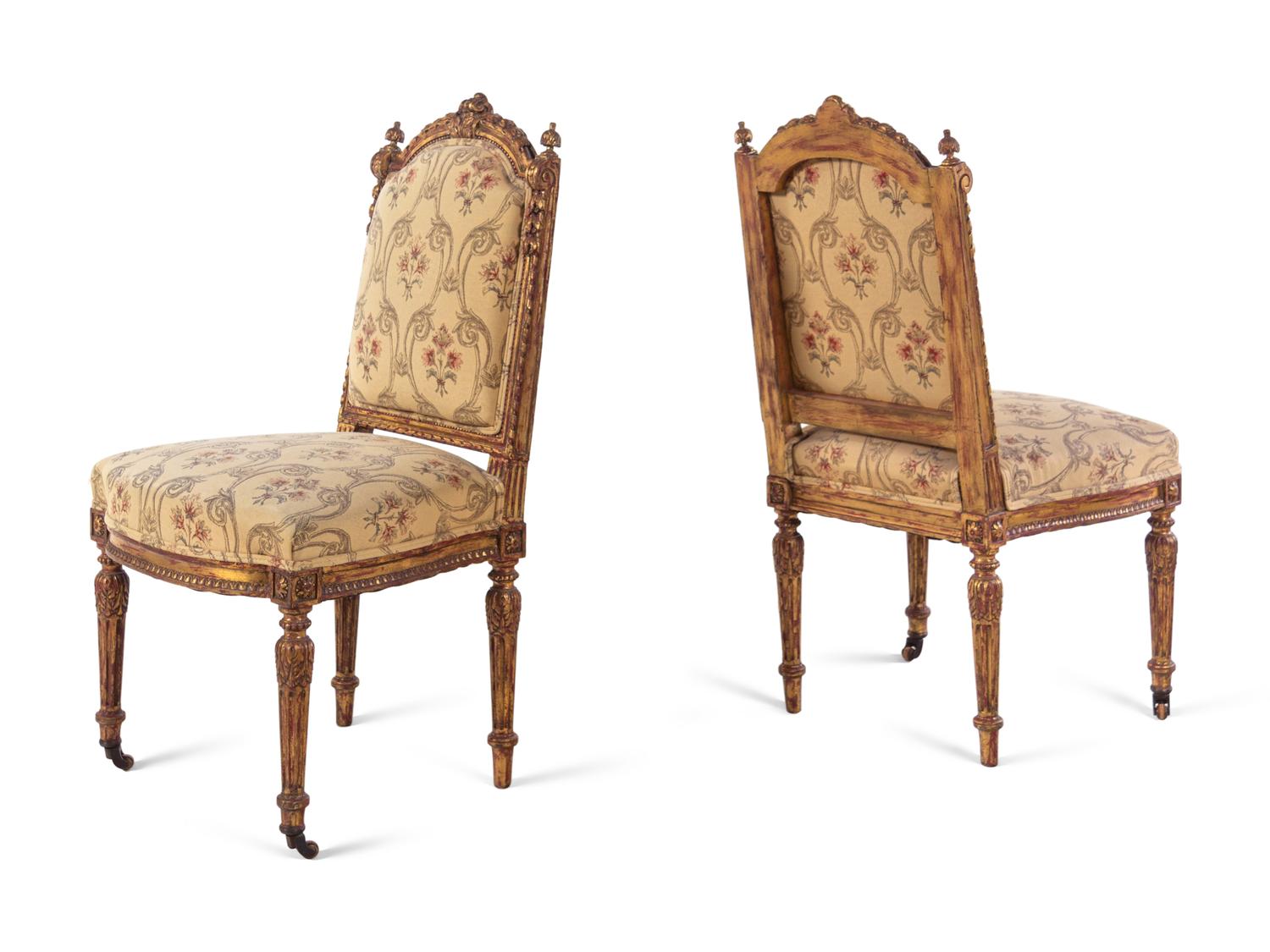 A Pair of Victorian Giltwood Side Chairs in the Louis XVI Taste