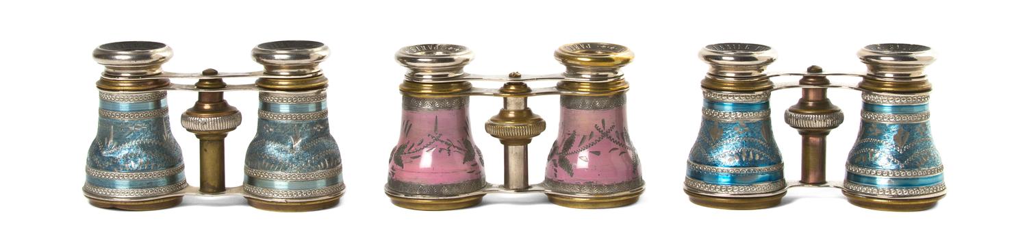 Three Pairs of French Opera Glasses, Lamier, Width 4 1/8 inches.