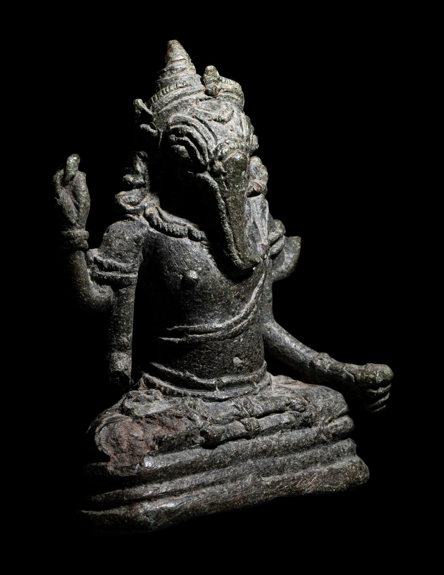 Two Khmer Bronze Figures of Ganesha
