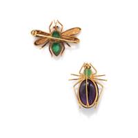 COLLECTION OF YELLOW GOLD AND GEMSTONE INSECT BROOCHES