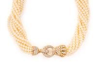 VAN CLEEF & ARPELS, CULTURED PEARL AND DIAMOND 'LION BARQUEROLLES' TORSADE NECKLACE