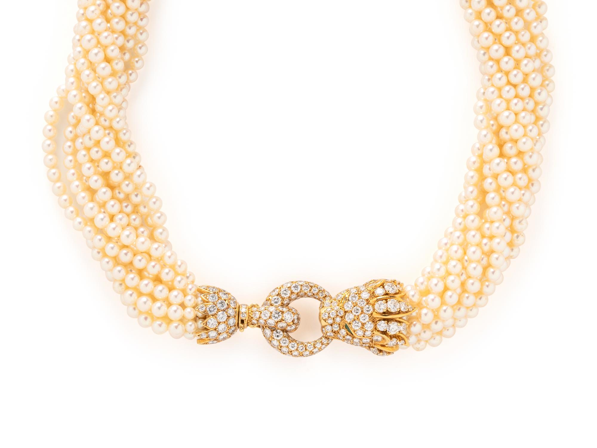 VAN CLEEF & ARPELS, CULTURED PEARL AND DIAMOND 'LION BARQUEROLLES' TORSADE NECKLACE