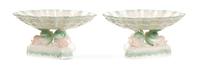 A Pair of Belleek Tri-Dolphin Compotes, Diameter 9 3/4 inches.
