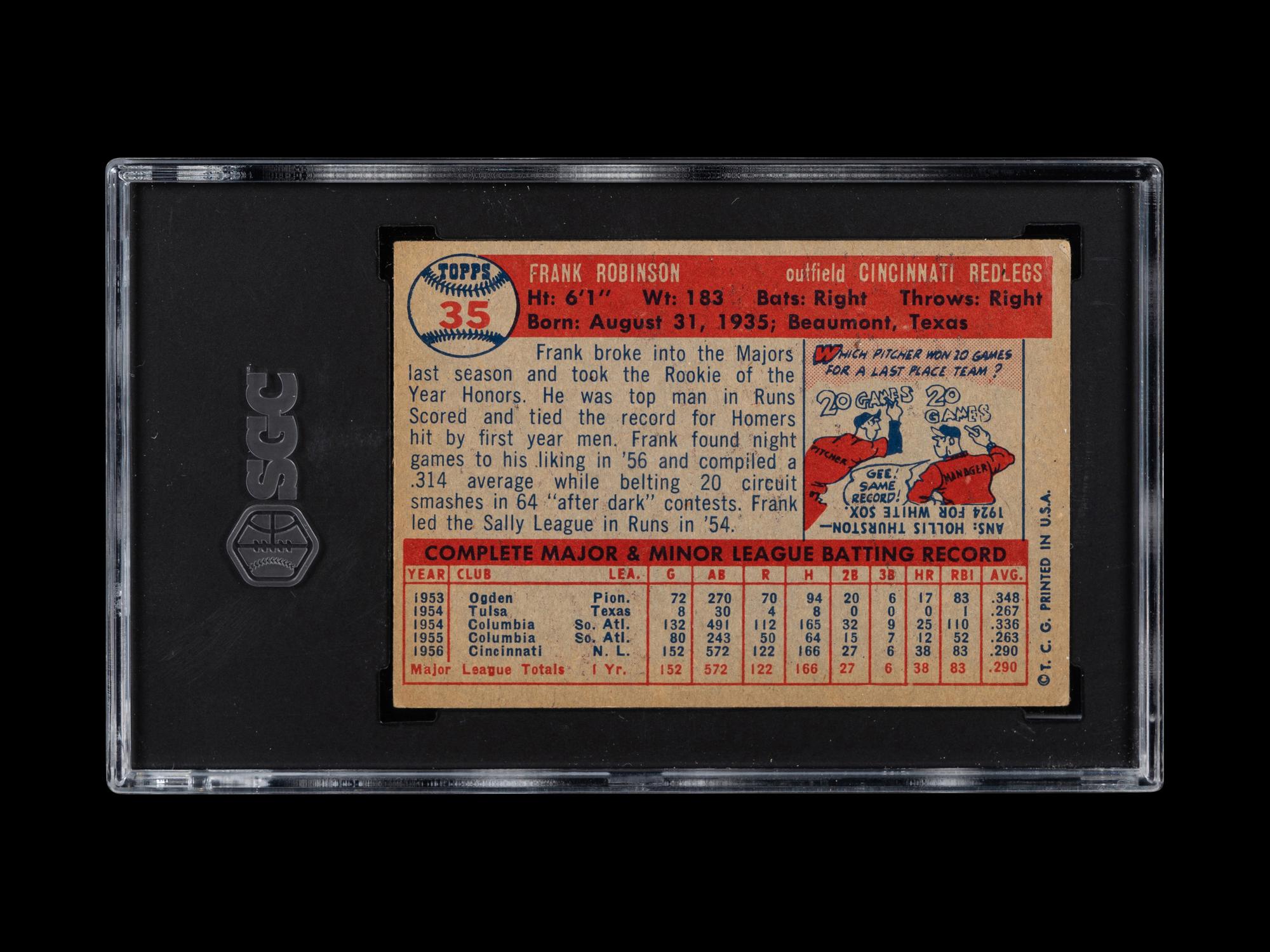 A 1957 Topps Frank Robinson Rookie Baseball Card No. 35 (SGC 4 VG/EX)