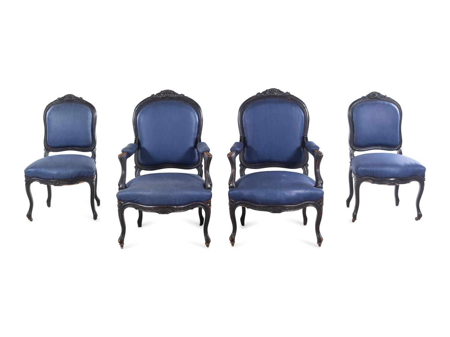A Rococo Revival Ebonized Walnut Four-Piece Parlor Suite