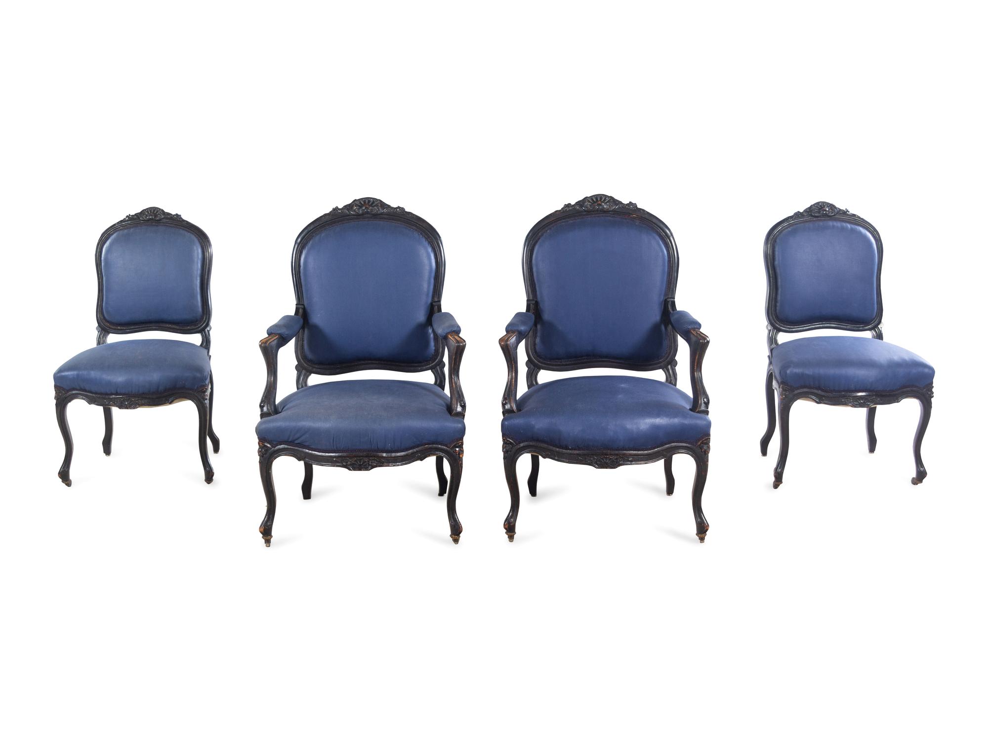 A Rococo Revival Ebonized Walnut Four-Piece Parlor Suite