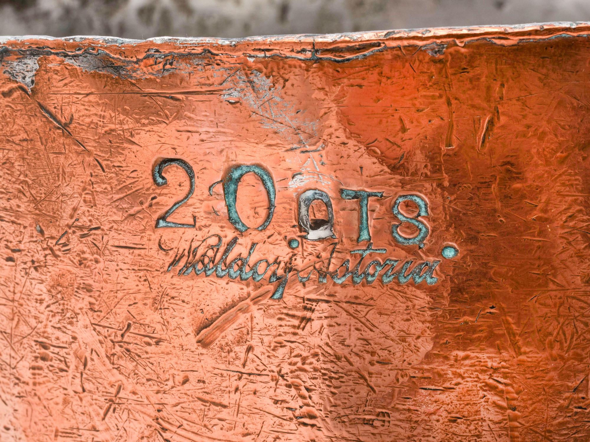 An American Copper Stock Pot with Iron Handles