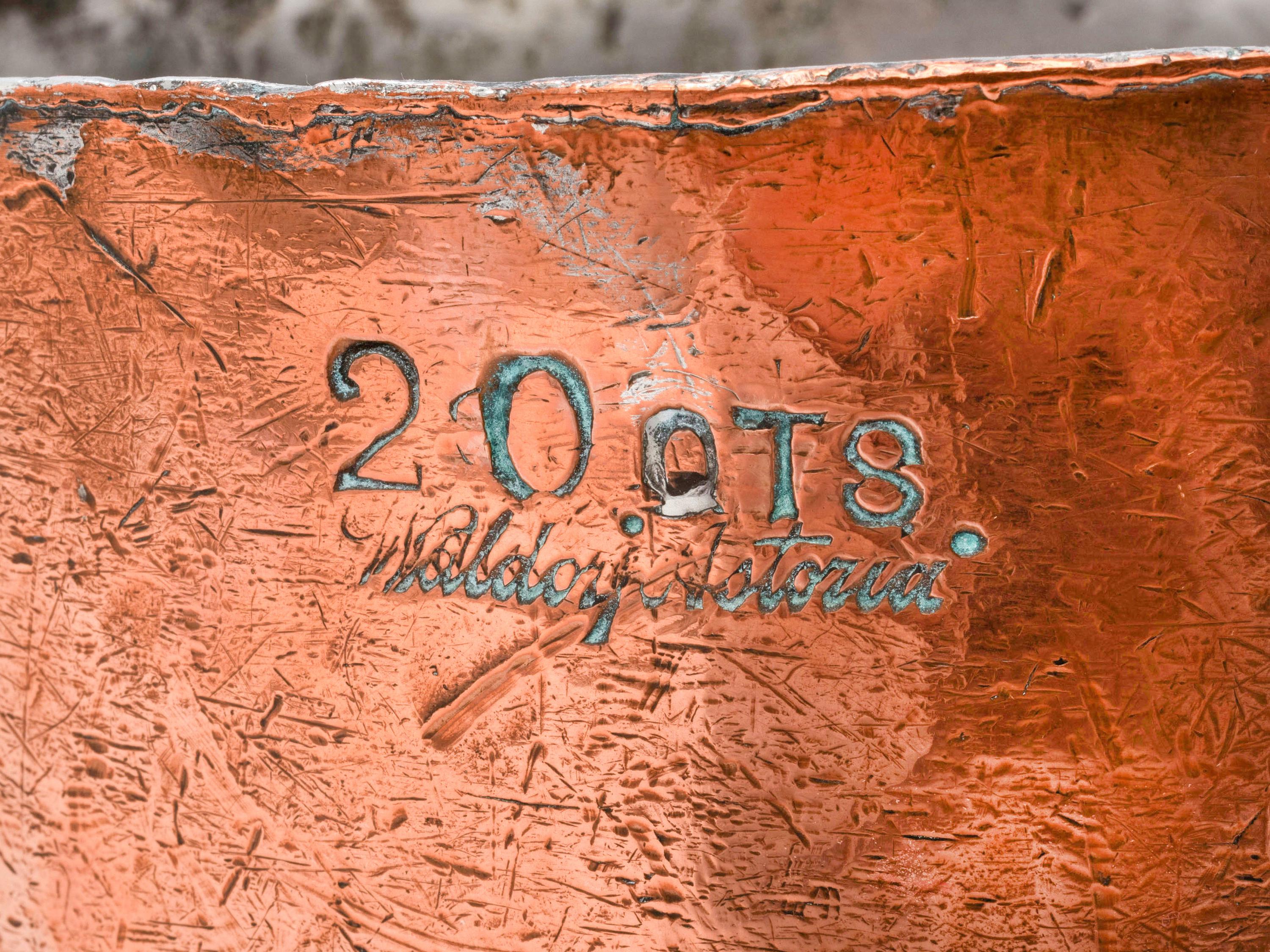 An American Copper Stock Pot with Iron Handles