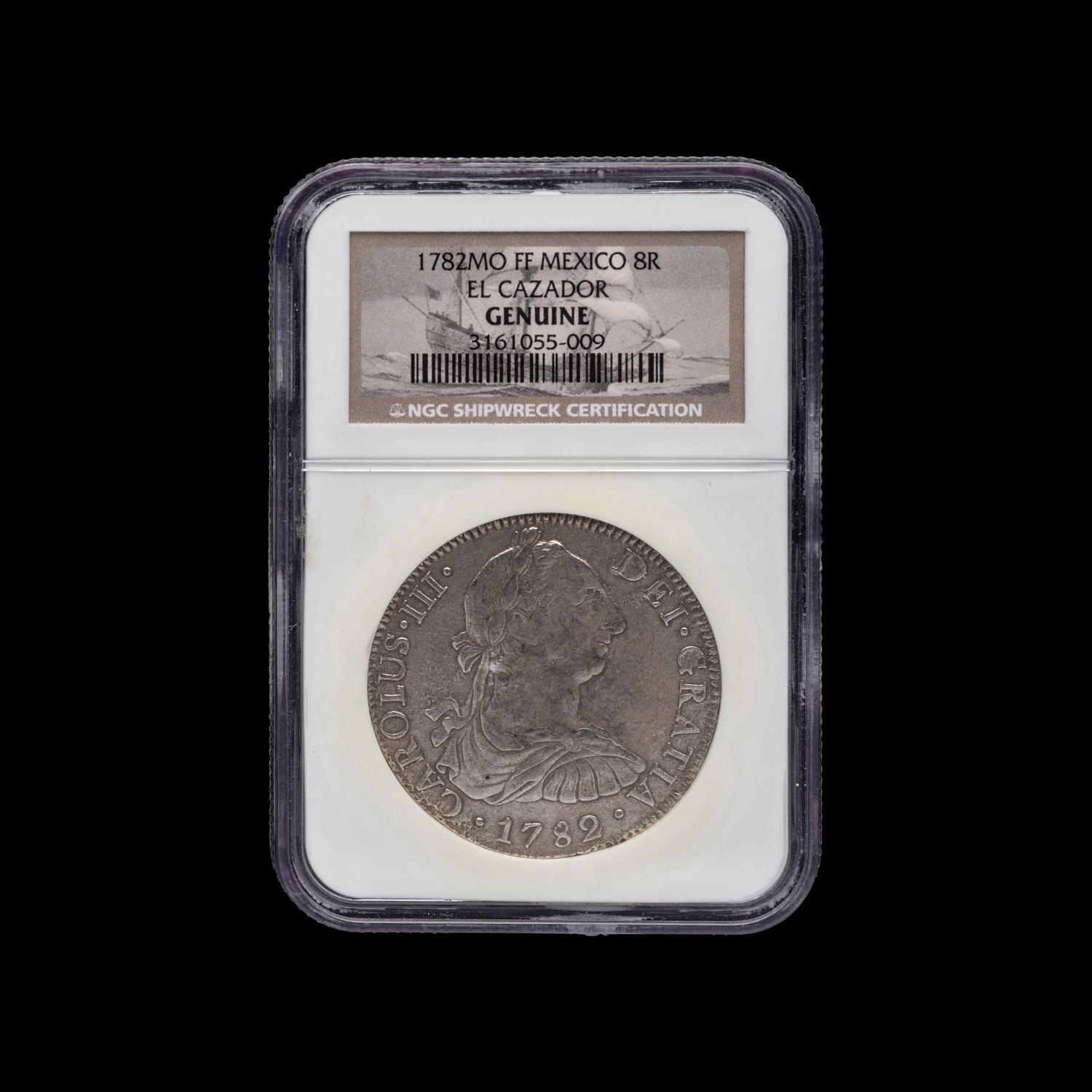 [SPANISH EMPIRE] A 1782-MO El Cazador: Shipwreck Salvage 8 Reales Coin [NGC Geniune Shipwreck Certification]