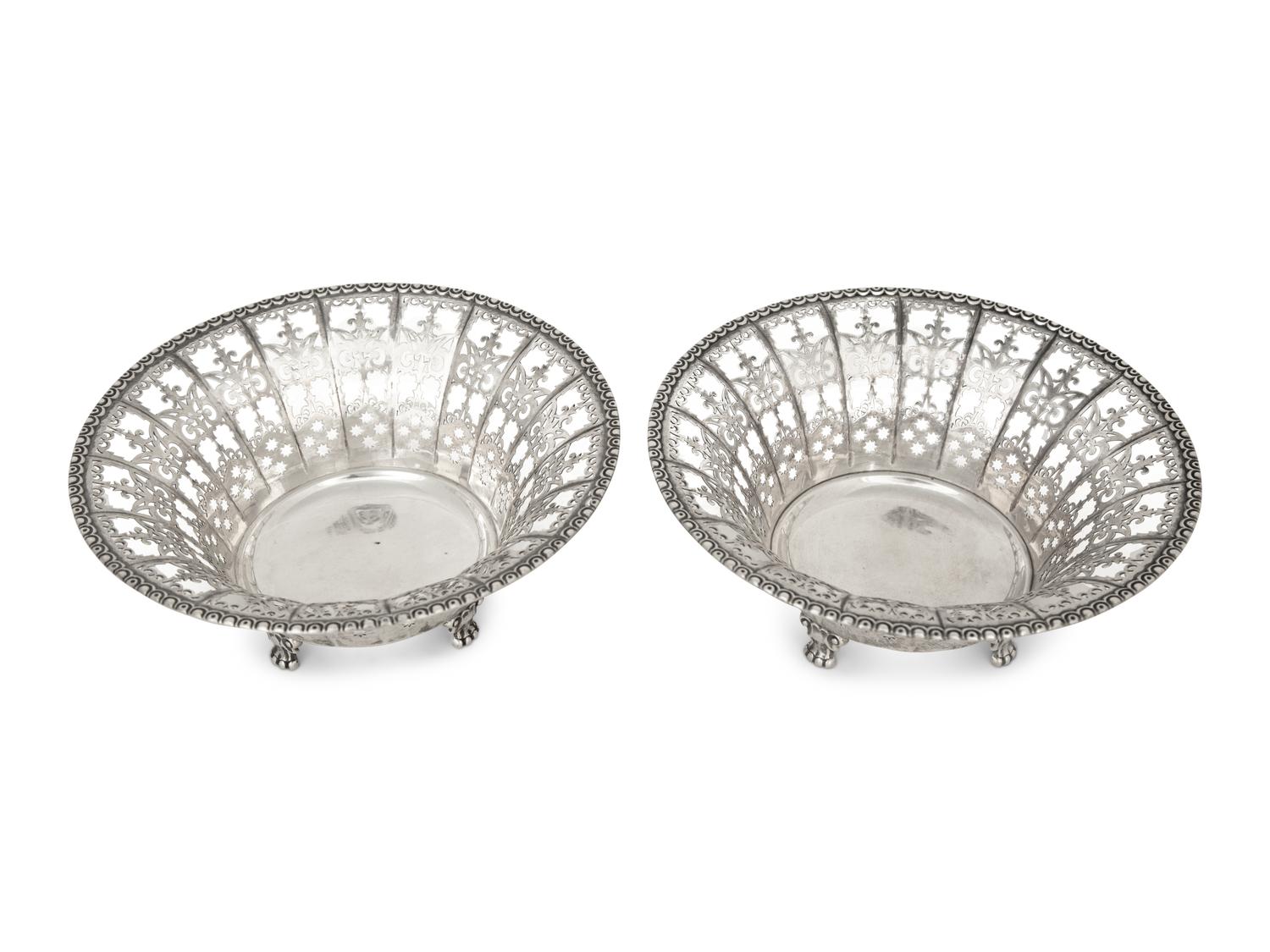 A Pair of German Silver Reticulated Bowls