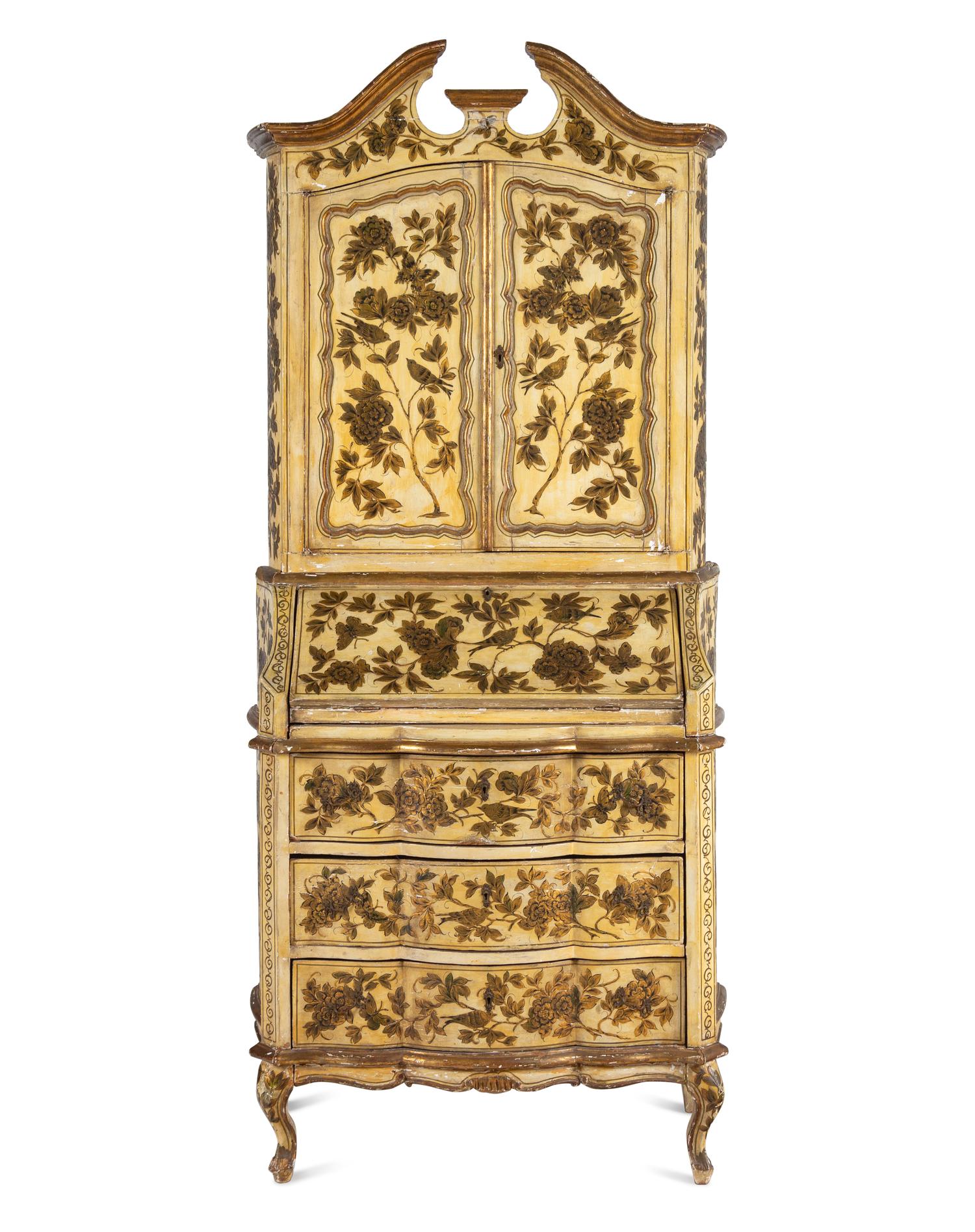 An Italian Cream and Gold-Painted Bureau Cabinet