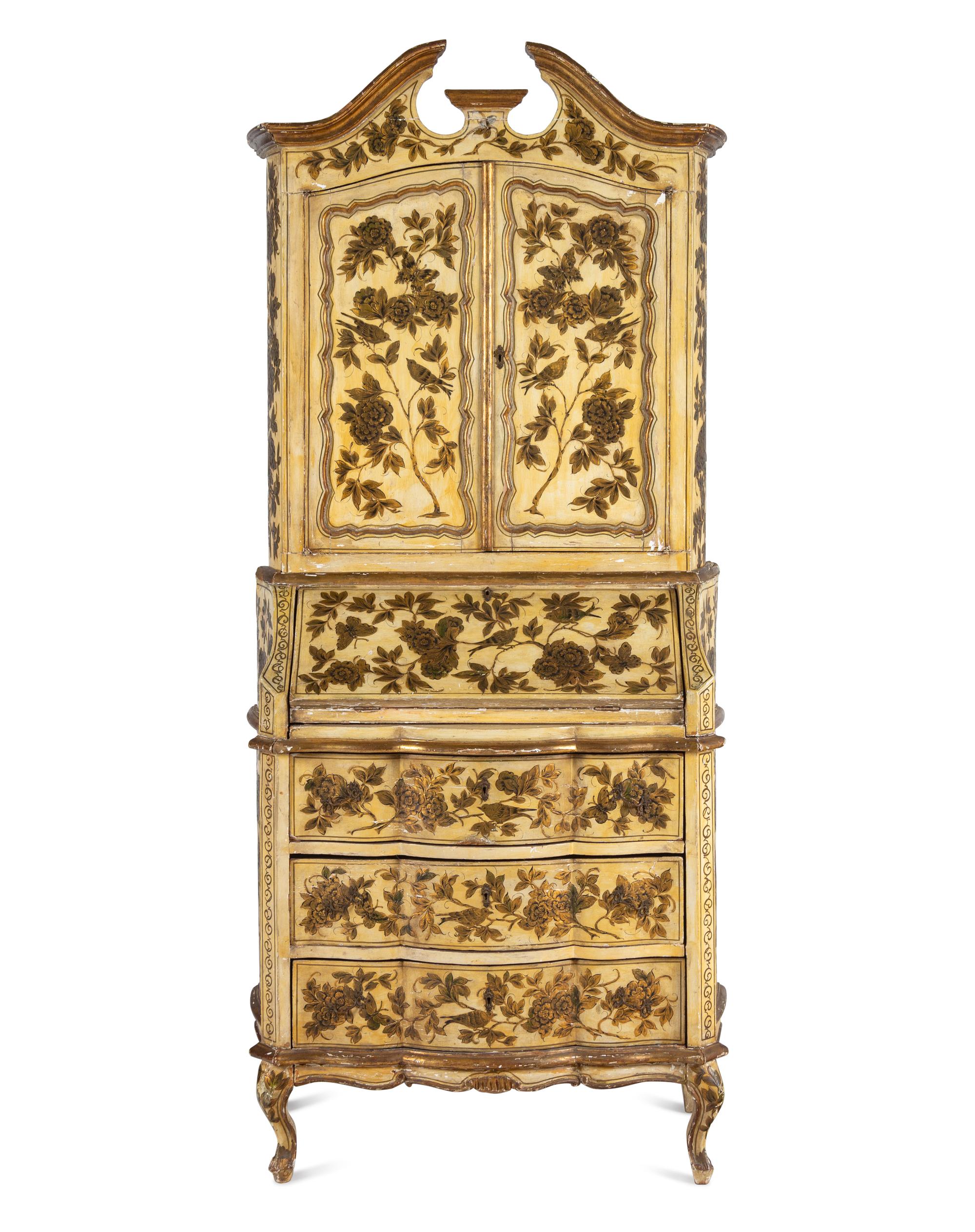 An Italian Cream and Gold-Painted Bureau Cabinet