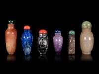 Six Chinese Hardstone Snuff Bottles