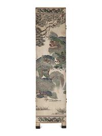 A Large Polychrome Lacquered Six-Panel Floor Screen