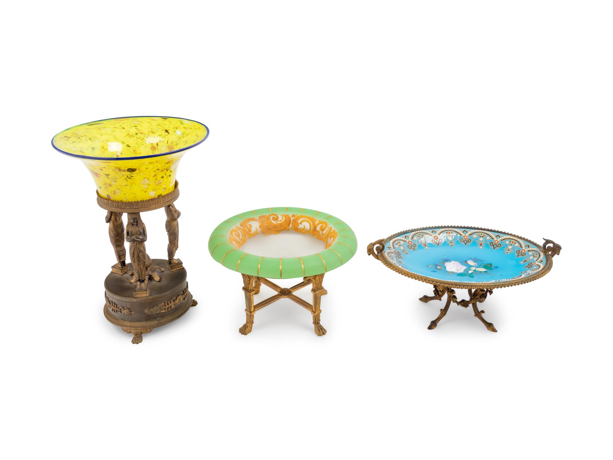 Three French Gilt Metal Mounted Centerpiece Bowls